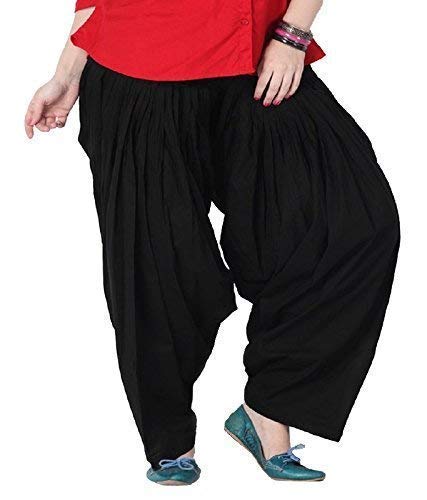 Image of Women's Cotton Traditional Semi Patiala Salwar Combo (AMZN-00131, Black, White, Free Size)