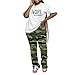 PINSV Womens Sets 2 Piece Outfits Casual Short Sleeve Top and Flare Pants Lounge Sets Tracksuit Camouflage S
