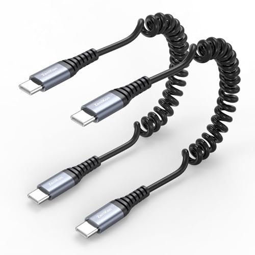 ZeniKon Coiled USB C Cable for Car, USBC to USBC Android Auto Cable Carplay Cable 60W Fast Charging, Compatible with iPhone 17/16/15, Galaxy S25-S23, Pixel, iPad, MacBook (3FT 2-Pack)