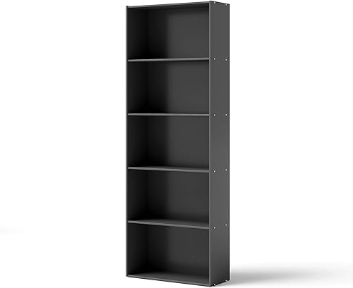 Miniatura 9 de Estantería de 5 estantes, estanterías y estanterías modernas, torre vertical, estantes de almacenamiento de madera, estante alto para libros, para