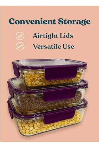 Image of Storescent Airtight Fridge Storage Containers Set of 3 | BPA-Free Plastic Kitchen Boxes for Pulses, Grains, Cereals, Dry Fruits | Pantry Organizer | 300ml, 800ml, 1200ml (Purple (Set of 3))