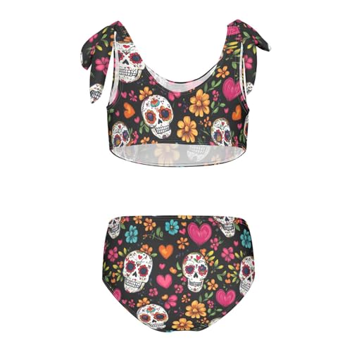 Wusikd Day of The Dead Girls Swimsuits Two Piece Sugar Skulls Swimwear Bikini Set for for Girls Size 3T2