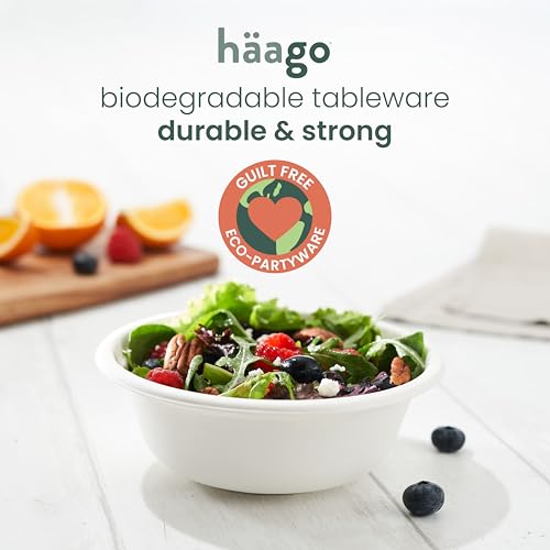 HAAGO - 100 Zuckerrohrschalen, Starke Papierschalen - Kompostierbare Partyschalen für Zuhause, Biologisch abbaubar, Einwegschalen für heiße und kalte Speisen - 500ml