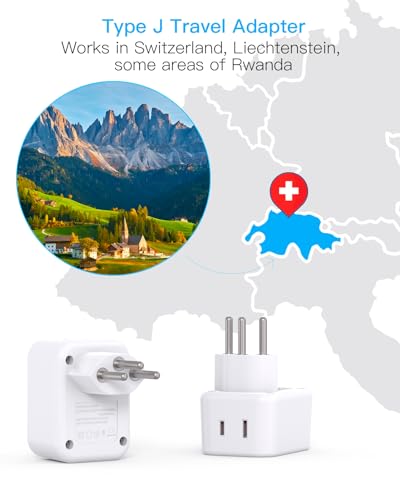 Image of HANYCONY Switzerland Power Travel Plug Adapter, Type J Power Adapter with 2 Outlets 3 USB Ports(2 USB C) for US to Swiss Switzerland Liechtenstein Rwanda