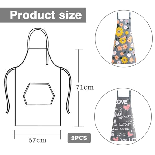 YZDZSW 2 Pcs Kitchen Aprons for Women Aprons for Cooking Waterproof Ladies Baking Apron with Pockets Kitchen & Gardening (Floral) - Image 2