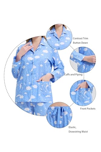 Image of GLOBAL Women Cotton Pajamas Long Sleeve PJs Button Down Sleepwear S-3XL
