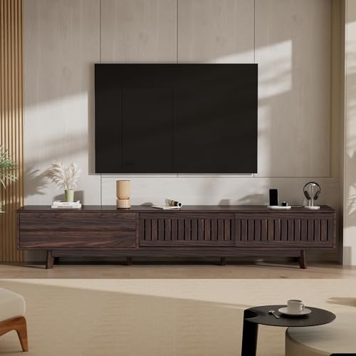 Homiflex TV Stand for up to 100 Inch TVs, 94.5' Entertainment Center with Storage & Power Outlet, Mid Century Modern Media Console w Drawers and Sliding Door, Television Stand for Living Room, Walnut