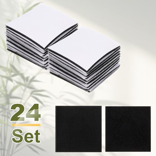 Image of HARFINGTON 24set Hook and Loop Strips with Adhesive 2 inchx2 inch Double Sided Hook and Loop Tape Nylon Self Sticky Fastener for Home Office Car, Black