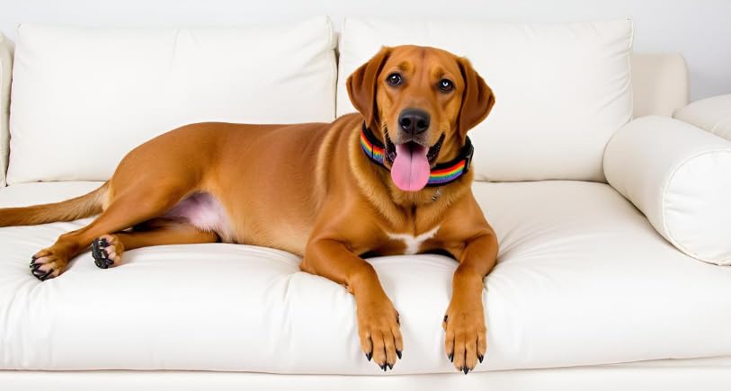 BUDDYPACK-Halsband Extra-Breit & Weich mit Neopren-Polster für Kleine und Große Hunde (Regenbogen auf Schwarz, S)