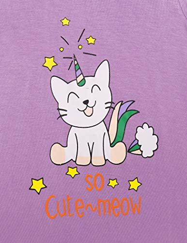 Arshiner BLS005727_PU_140 Girls Nightgowns Short Sleeve Cotton Cute Cat Print Nightdress Pajamas 9-10 Years thumb #4