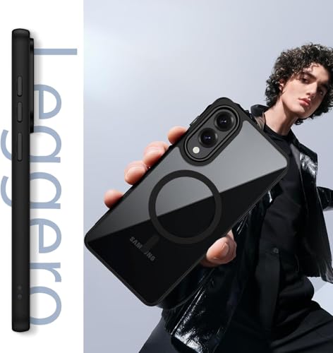 Image of DIZORO Samsung S25 Edge 5g Case,Compatible with MagSafe, Non Yellow Military-Grade Drop Protection & Hard PC Back Cover Slim Transparent Anti-Scratch Shockproof Phone Case (Black)