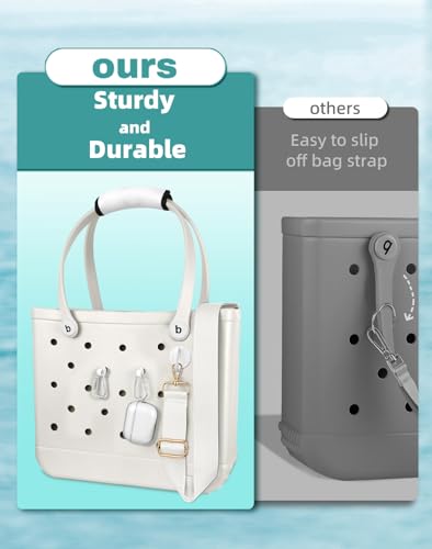 Image of Bag Strap Charms Crossbody for Bogg Bag Accessories - Shoulder Strap Neoprene Luggage Handle Wrap for Suitcase & 2 Key Holders Coffee Geometry Pattern