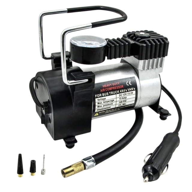 Fashion Air Pump,Car Pump Heavy Duty Metal Electric Car Compressor With Pressure Gauge, 12V DC Portable Tyre Inflator For Car, Trucks, Bus, Bike, Auto & Van, Single, 35 Liters Per Minute (A3) (Air Pump)-image-17