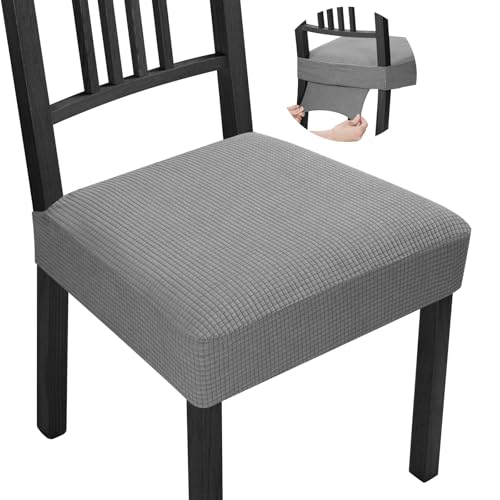BalladHome Funda para Sillas Pack de 4 Funda Sillas Elástica Comedor Jacquard Fundas de Asiento para Silla Extraíbles y Lavables Cubiertas de la Sillas de Cocina Banquetes Hotel (Gris, Pack de 4)-QB