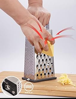 Kaishun Cheese Grater, Box Grater for Cheese Stainless steel Vegetable Slicer Food Shredder 4-sided Convenience for kitchen