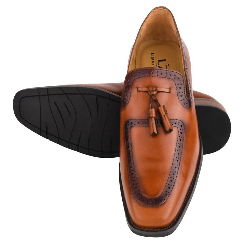 Image of LIBERTYZENO Mens Genuine Leather Tassel Loafer Slip On Dress Shoes
