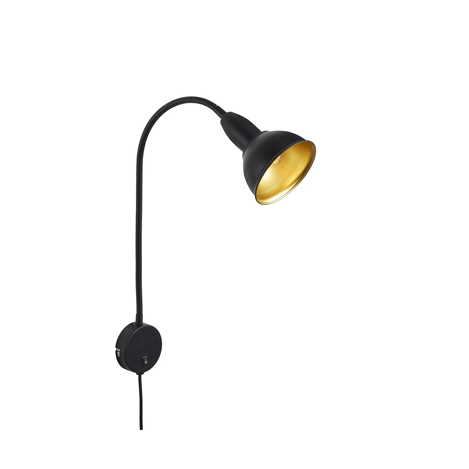 BRILONER - Lampade da letto, lampada da parete, lampada da lettura, con braccio flessibile, interruttore on/off, 1 x E14, max. 25 Watt, metallo, nero e oro