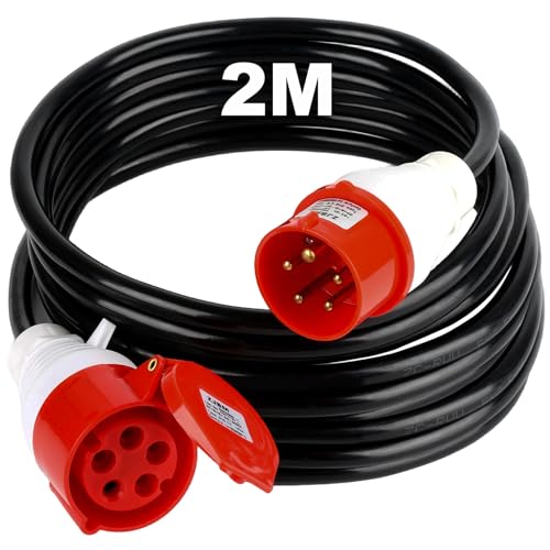 TEOV CEE Verlängerungskabel 2M, IP44 5G 2,5mm² Starkstromkabel Gummi, 400V 16A CEE Starkstromkabel für Baustellen Gewerbe Außenbereich Landwirtschaft