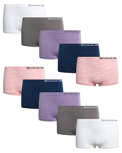 Reebok Girls Boyshorts Underwear - 10 Pack Soft Seamless Boyshort Panties Breathable Girls Underwear (Sizes: 6-16)