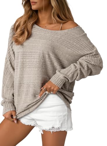 EVALESS Women's Soft Long Sleeve Blouses Crewneck Pullover Tops Business Casual Batwing Knitted Oversized Outfits 2025