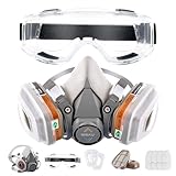 ISEAU Reusable Respirator Mask, Reusable Half Face Cover Gas Mask with Safety Glasses, Anti-Gas, Anti-Dust, Filters for Painting, Welding, Polishing, Woodworking, Epoxy Resin and DIY Project