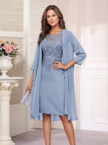 2 Pieces Mother of The Bride Dresses for Women with Jacket 3/4 Sleeve Lace Applique Chiffon Mermaid Formal Evening Dresses2
