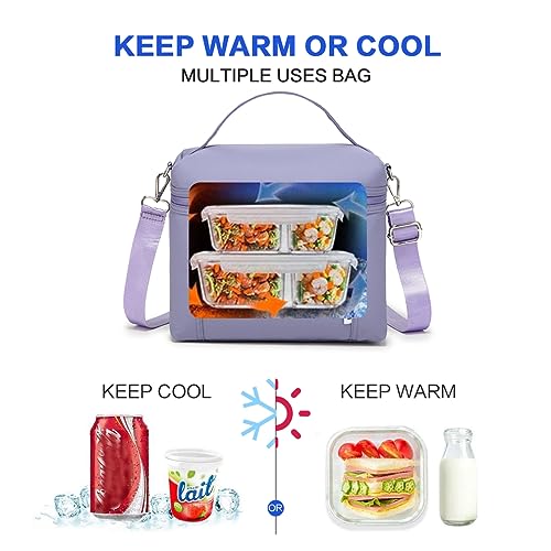 Image of NOL Natural Organic Lifestyle Insulated Lunch Bags for Women Cooler Bag Lightweight Nylon Waterproof Lunch Box For Work (Light purple, Medium(normal))