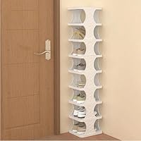 Vertical Shoe Tower, 3-9 Layers Collapsible Shoe Rack, Multi-Layer Folding Shoe Storage, Plastic Narrow Corner Rack, Space Saving Shelf for Small Spaces (White, 9 layers)