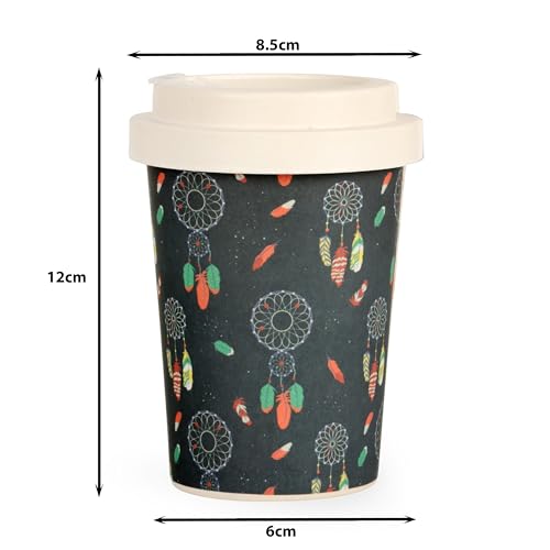 Image of Eco-Friendly Bamboo Fibre Travel Reusable Coffee Mug with lid 350 Ml (Dreamcatcher)