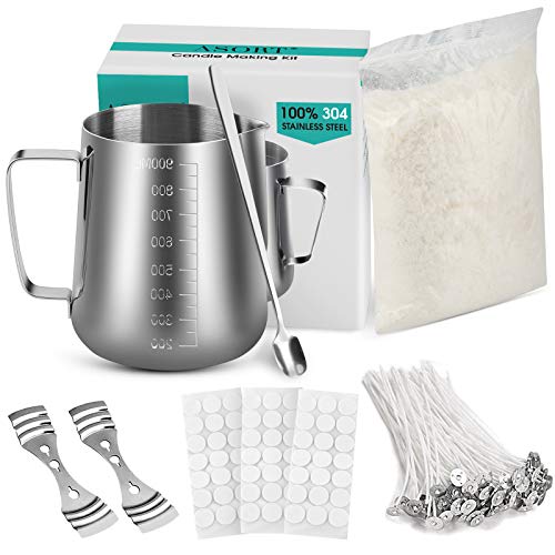 Candle Making Kit Supplies, ASORT DIY Soy Candle Making Kit for Adults Kids, Candle Craft Tools with 32oz/900ml Candle Pouring Pot, Soy Candle Wax, Candle Wicks, Wicks Holder, Stickers and Spoon