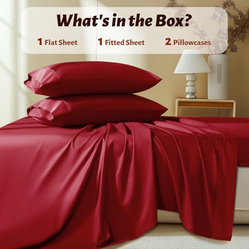 Shilucheng 100% Egyptian Cotton Sheets Set,Luxury Cotton Bed Sheets,Breathable Bedding and Pillow Cases, 16 Inch Deep Pocket - 4 Piece (Burgundy, King)