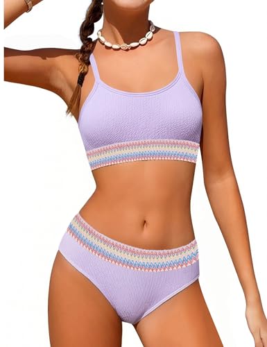 Image of Weixinbuy Girls Swimsuit Color Block Bathing Suit Adjustable Strap Two Pieces Bikini Swimsuits Beach Swimwear for Girls 9-16Y