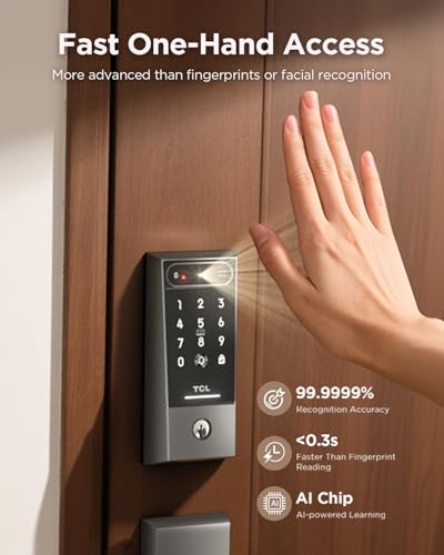 TCL Smart Lock D2 Pro with Palm Vein Recognition, Keyless Entry Door Lock for Front Door, Wi-Fi Keypad Deadbolt, App Remote Control, Auto Lock, Rechargeable Battery, Works with Alexa & Google - Image 3