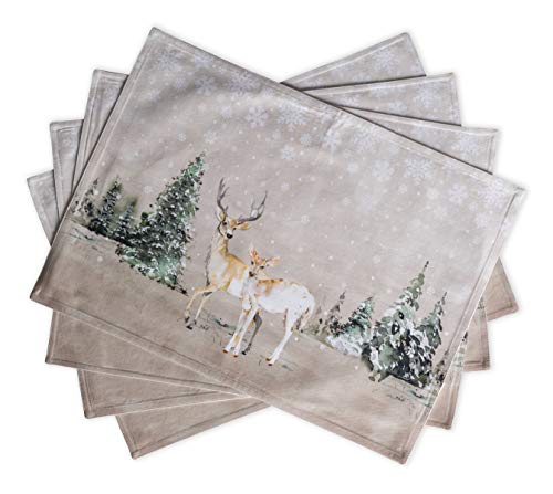 Maison d 'Hermine Deer in The Woods 100% Baumwolle Set mit 4 Tischsets für den Esstisch | Küche | Hochzeit | Alltag | Dinnerpartys | Thanksgiving / Weihnachten (33 cm x 48 cm) Cover