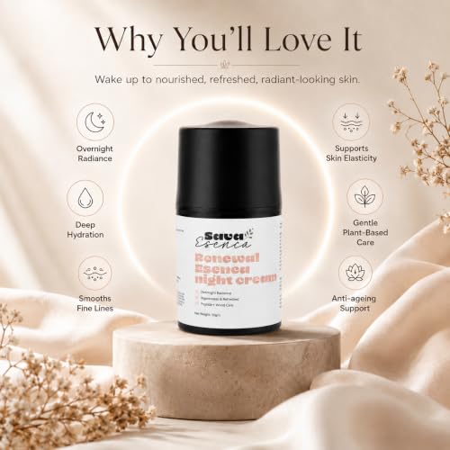 Image of Anti Aging Renewal Night Cream with Bakuchiol, Peptides & Kumikamud, Plant-Based Overnight Face Moisturizer for Radiant, Smooth & Hydrated Skin, Fine Lines & Wrinkle Care, All Skin Types, 50 g