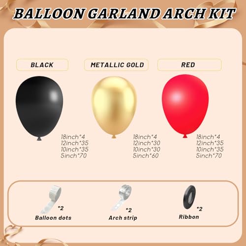 Image of 412Pcs Red Black Gold Balloons Arch kit,18 12 10 5 Inch Different Size Latex Balloons for Anniversary Casino Night Hollywood New Years Movie Night Birthday Decorations