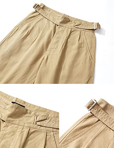 Snoly Men's Cotton Retro Tapered Leg Flat Front Chino Pant Straight Western Gurkha Pants2