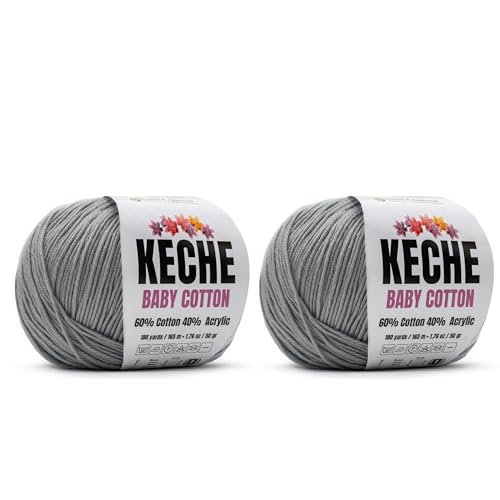 Image of Keche Baby Cotton, 60% Cotton 40% Acrylic Yarn, Soft Cotton Yarn for Crochet and Knitting, Amigurumi Yarn 4 Skeins /Balls [1.76 Oz (50g) / 180 Yrds (165m)] x 2 Grey