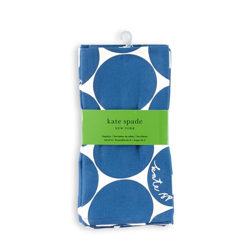 Image of kate spade new york Joy Dot Cloth Napkins 4-Pack Set, 100% Cotton, Machine Washable, Navy Blue /Cream, 20 inchx20 inch