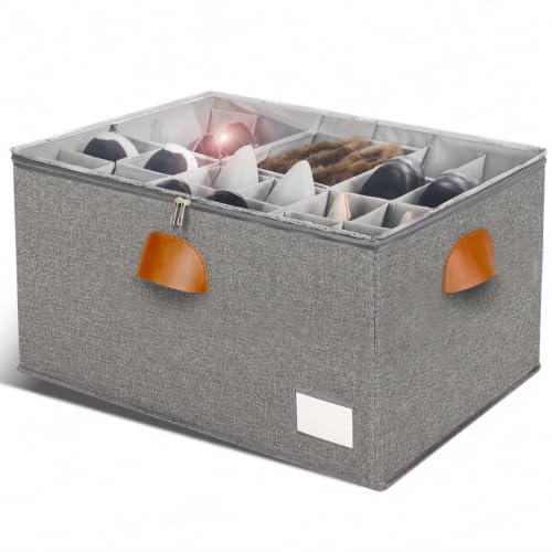 Image of 1 Pack Shoe Organizer for Closet Foldable Storage Box with Clear Cove | Fits 12-24 Pairs Boots and Heels Sneaker Sandals Stackable with Adjustable Divider Space Saving Dorm Grey