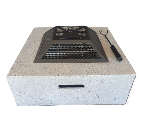 Feuertonne, Feuerschale, Grill, Feuerschale Steinoptik, Design Feuerstelle Betonoptik (Eckig)