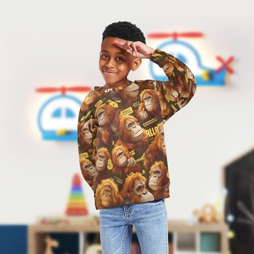 JUNZAN Cartoon Orangutans Dark Green Big Boys Hooded Sweatshirt Long Sleeve Sweatshirts for Boys Camping 4T4