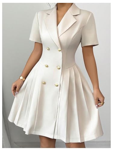 Floerns Women's Elegant Blazer Dress Double Breast Short Sleeve Work Office A Line Dress4