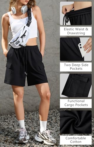 IVIR Women's Bermuda Shorts Sweat Shorts Knee Length Comfy Cotton Long Shorts with 4 Pockets for Summer Casual Hiking3