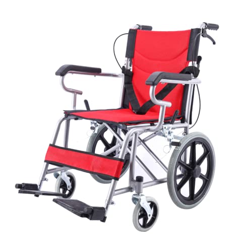 SXSLTSA Lightweight Transport Household Mobile Portable Wheelchair with Handbrakes Attendant-Propelled Steel Travel Chair for Seniors and Handicapped,Red