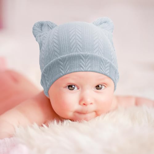 Image of BQUBO Newborn Baby Hats Bear Ears and Mittens Sets Preemie Caps Baby Boy Girl Infant Hospital Beanie for 0-3 Months