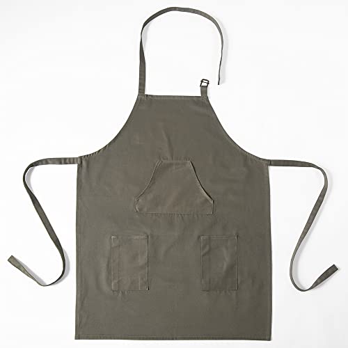 Image of HPD Half Price Drapes Aprons for Men Women with Large Pockets Adjustable Unisex PRTW-S03-AP Solid Cotton, 27 X 34 Inch, River Rock Grey