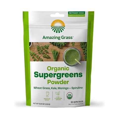 Amazing Grass Super Greens Booster: Greens Powder Smoothie Mix with Spirulina, Moringa, Wheat Grass & Kale Smoothie Booster, Chlorophyll Providing Greens, 30 Servings Cover