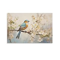 Tableau Tissu Mural Sur Bois - Mid Century 1960s - Oiseaux Et Fleurs - Déco Vintage