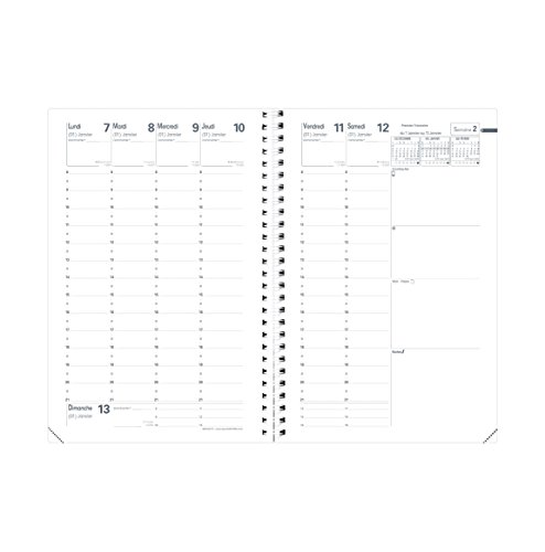 Quo Vadis - 1 Recharge pour agenda semainier Ministre - Décembre 2022 à Décembre 2023 - Format 16 x 24 cm - Reliure Spiralée